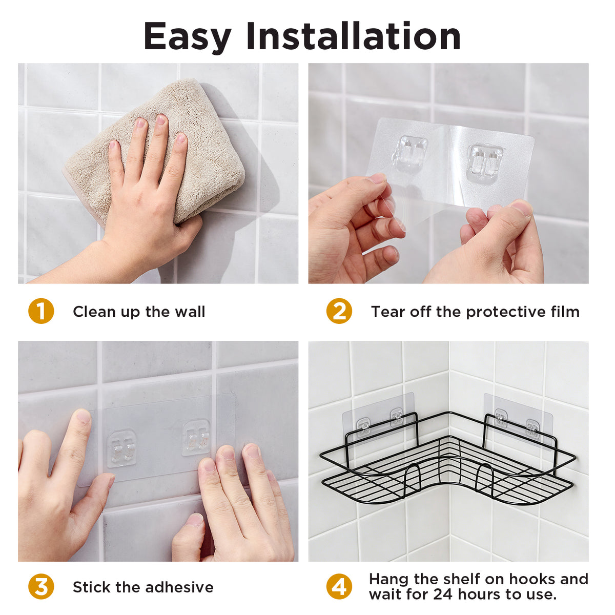 2-Pack Adhesive Corner Shower Caddy – 40 lbs Capacity, No Drilling – White