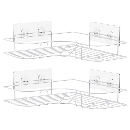 Corner Shower Caddy, 2 Pack Adhesive Shower Corner Organizer Shelves, No Drilling Stainless Steel Shower Storage Rack for Bathroom, Dorm and Kitchen, White
