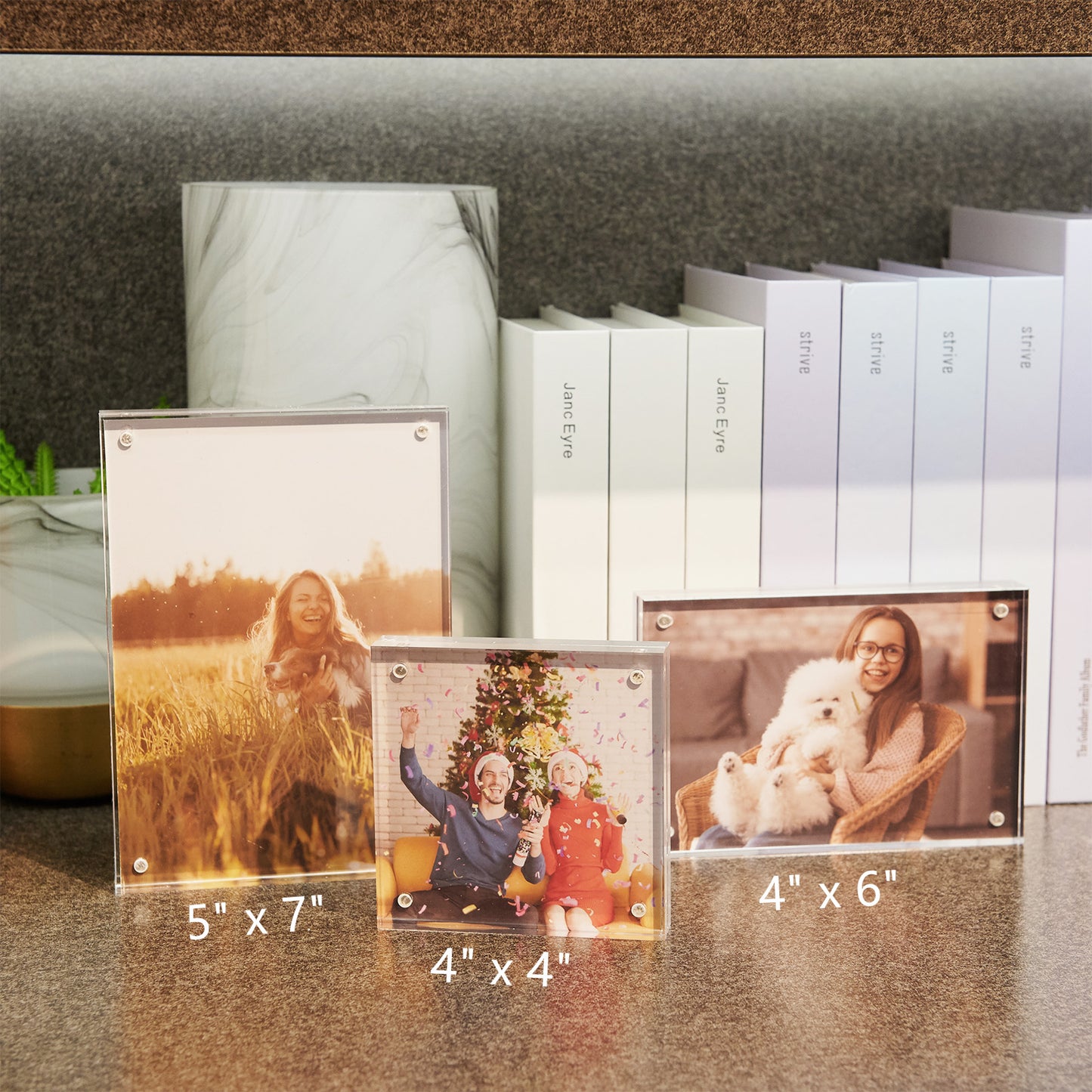 4x4 2 Pack Acrylic Picture Frame, Clear Double-sided Magnetic Photo Frame, Thick Frameless Stand, Bedroom, Desktop, Clear Acrylic Frame