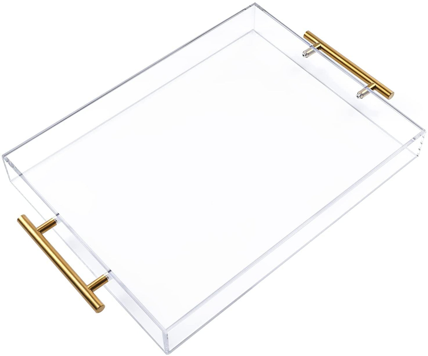Large Clear Acrylic Serving Tray with Gold Handles Decorative Tray Organizer (12x16 Inches)