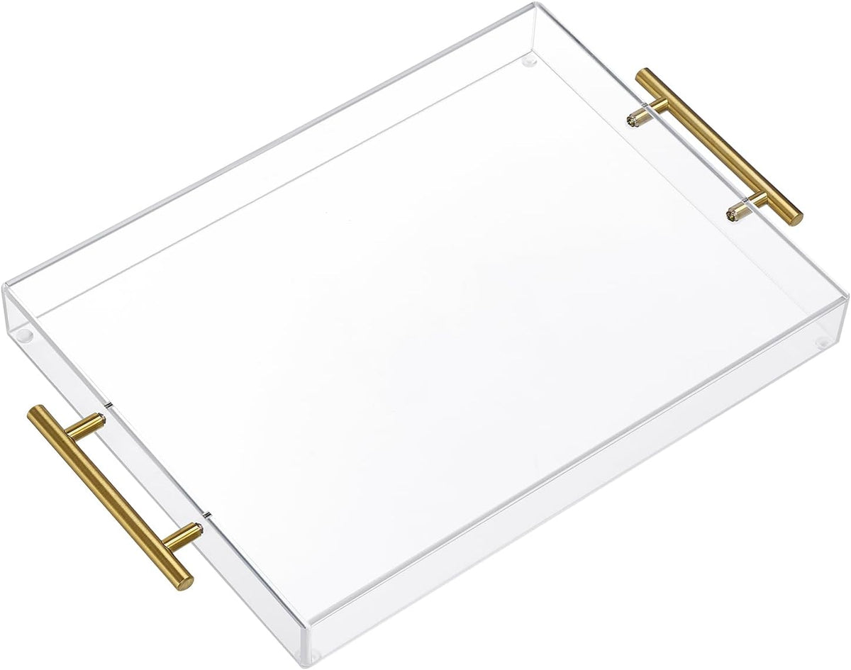 Clear Acrylic Serving Tray with Metal Handles for Coffee, Tea & Home – 11" x 14"