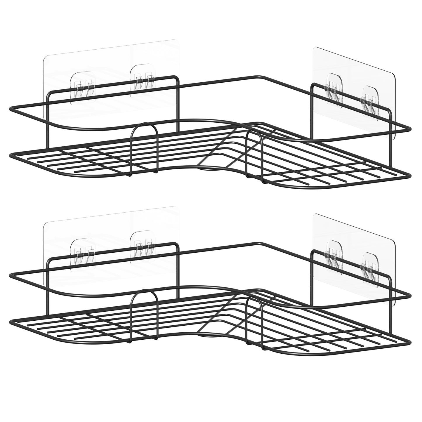 Corner Shower Caddy, 2 Pack Adhesive Shower Corner Organizer Shelves, No Drilling Stainless Steel Shower Storage Rack for Bathroom, Dorm and Kitchen, Black