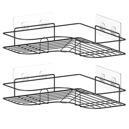 Corner Shower Caddy, 2 Pack Adhesive Shower Corner Organizer Shelves, No Drilling Stainless Steel Shower Storage Rack for Bathroom, Dorm and Kitchen, Black