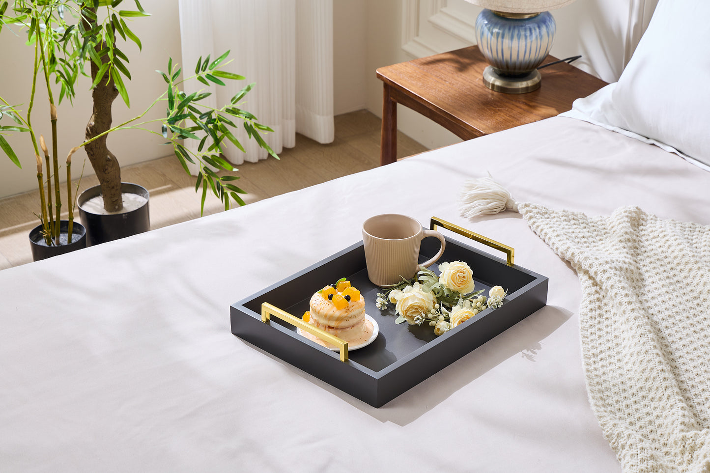 16"x12" wood serving tray table decor breakfast tray