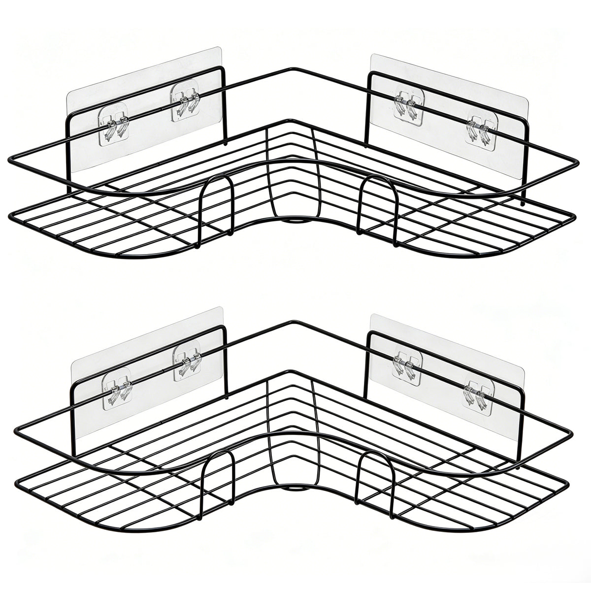 Corner Shower Caddy, 2 Pack Adhesive Shower Corner Organizer Shelves, No Drilling Stainless Steel Shower Storage Rack for Bathroom, Dorm and Kitchen, Black