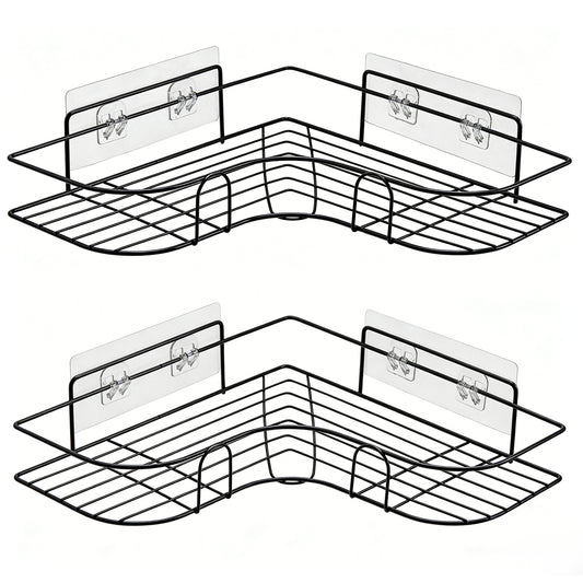 Corner Shower Caddy, 2 Pack Adhesive Shower Corner Organizer Shelves, No Drilling Stainless Steel Shower Storage Rack for Bathroom, Dorm and Kitchen, Black