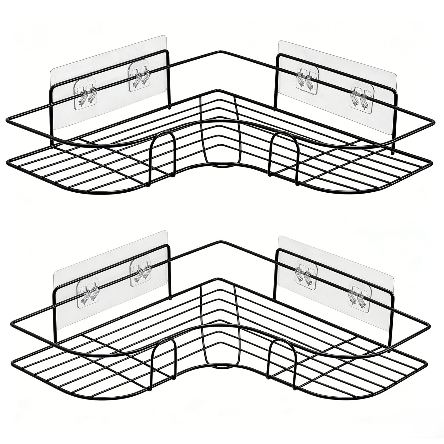 Corner Shower Caddy, 2 Pack Adhesive Shower Corner Organizer Shelves, No Drilling Stainless Steel Shower Storage Rack for Bathroom, Dorm and Kitchen, Black