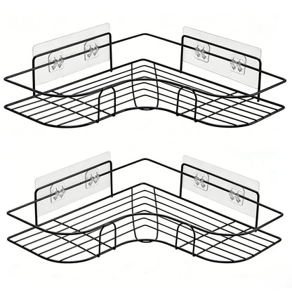 Corner Shower Caddy, 2 Pack Adhesive Shower Corner Organizer Shelves, No Drilling Stainless Steel Shower Storage Rack for Bathroom, Dorm and Kitchen, Black