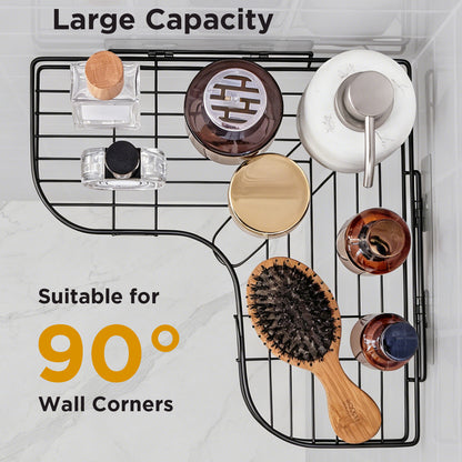 Corner Shower Caddy, 2 Pack Adhesive Shower Corner Organizer Shelves, No Drilling Stainless Steel Shower Storage Rack for Bathroom, Dorm and Kitchen, Black