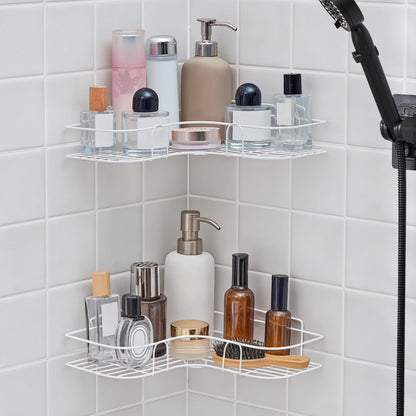 Corner Shower Caddy, 2 Pack Adhesive Shower Corner Organizer Shelves, No Drilling Stainless Steel Shower Storage Rack for Bathroom, Dorm and Kitchen, Black