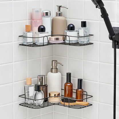 Corner Shower Caddy, 2 Pack Adhesive Shower Corner Organizer Shelves, No Drilling Stainless Steel Shower Storage Rack for Bathroom, Dorm and Kitchen, Black
