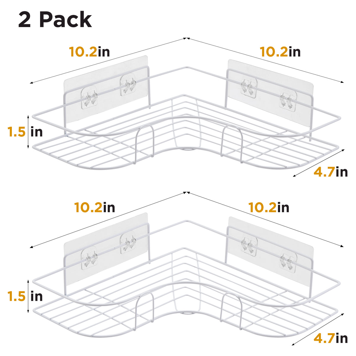 Corner Shower Caddy, 2 Pack Adhesive Shower Corner Organizer Shelves, No Drilling Stainless Steel Shower Storage Rack for Bathroom, Dorm and Kitchen, Black