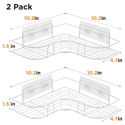 Corner Shower Caddy, 2 Pack Adhesive Shower Corner Organizer Shelves, No Drilling Stainless Steel Shower Storage Rack for Bathroom, Dorm and Kitchen, Black