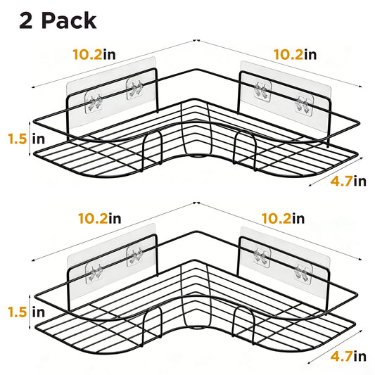 2-Pack Adhesive Corner Shower Caddy – 40 lbs Capacity, No Drilling – Black