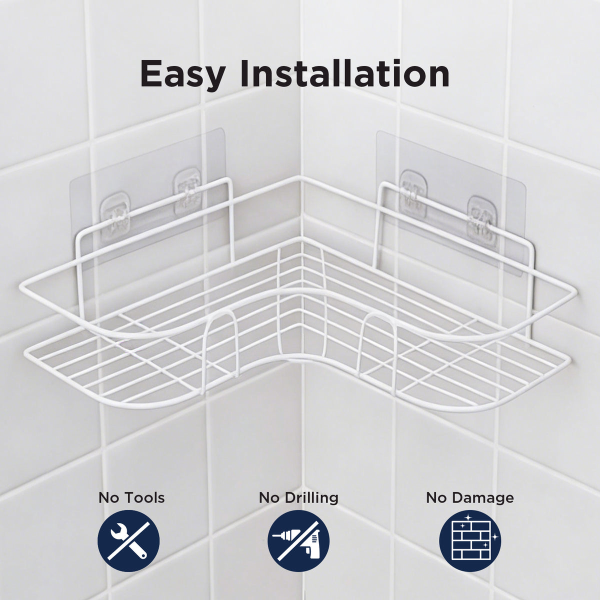 Corner Shower Caddy, 2 Pack Adhesive Shower Corner Organizer Shelves, No Drilling Stainless Steel Shower Storage Rack for Bathroom, Dorm and Kitchen, Black