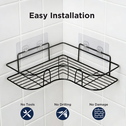 Corner Shower Caddy, 2 Pack Adhesive Shower Corner Organizer Shelves, No Drilling Stainless Steel Shower Storage Rack for Bathroom, Dorm and Kitchen, Black
