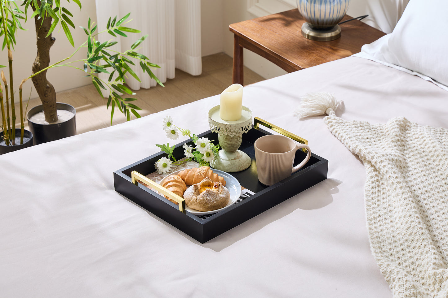 16"x12" Serving Trays with Handles, decorative trays wood serving tray tray for coffee table