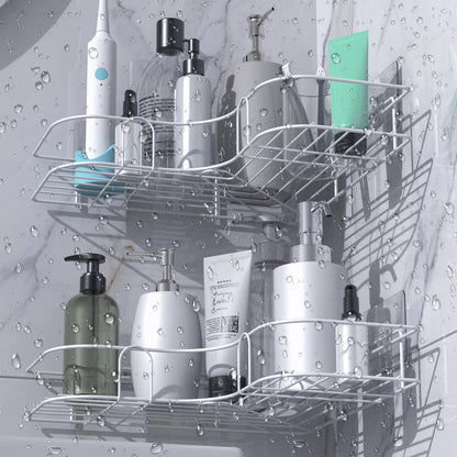 Corner Shower Caddy, 2 Pack Adhesive Shower Corner Organizer Shelves, No Drilling Stainless Steel Shower Storage Rack for Bathroom, Dorm and Kitchen, White