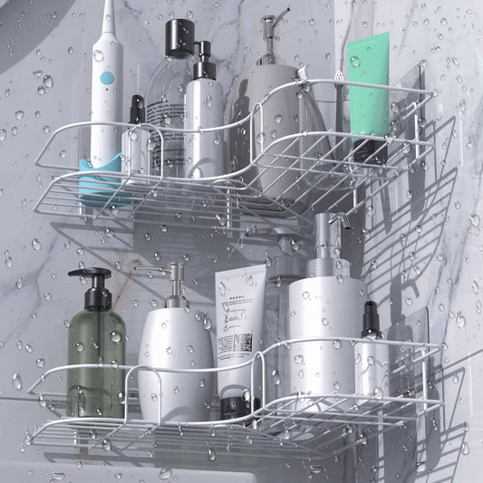 Corner Shower Caddy, 2 Pack Adhesive Shower Corner Organizer Shelves, No Drilling Stainless Steel Shower Storage Rack for Bathroom, Dorm and Kitchen, White