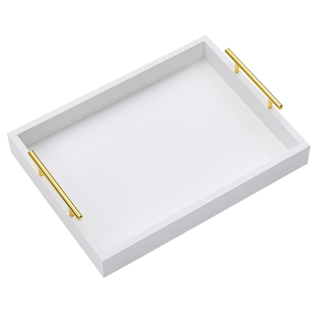 Wood Serving Tray with Metal Handles for Home Organization – 16" x 12", White