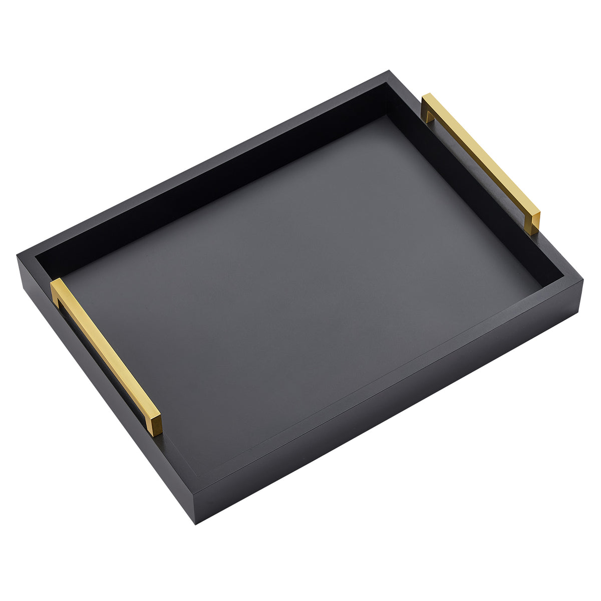Wood Serving Tray with Metal Handles for Home Organization – 16" x 12", Black