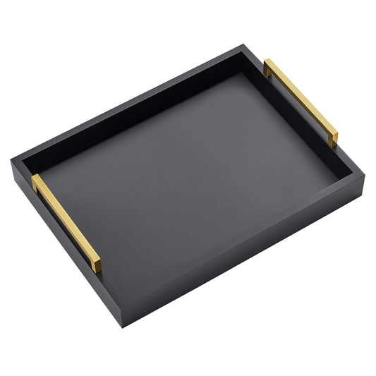 Wood Serving Tray with Metal Handles for Home Organization – 16" x 12", Black