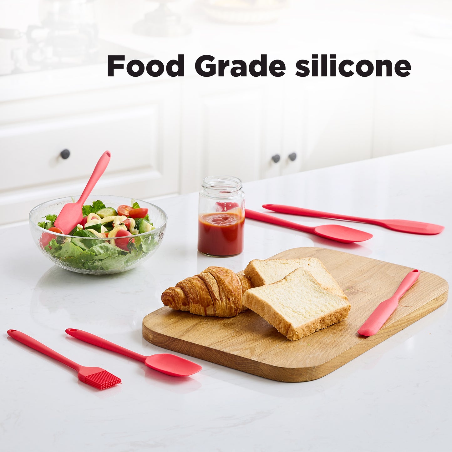 Silicone Spatula Set 6 Piece Kitchen Utensils for Cooking Baking and Mixing Heat Resistant Non Stick Rubber Spatula with 480 Degrees Fahrenheit Heat Resistant, Red