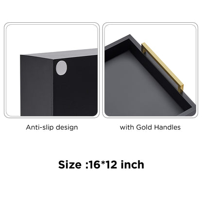Wood Serving Tray with Metal Handles for Home Organization – 16" x 12", Black