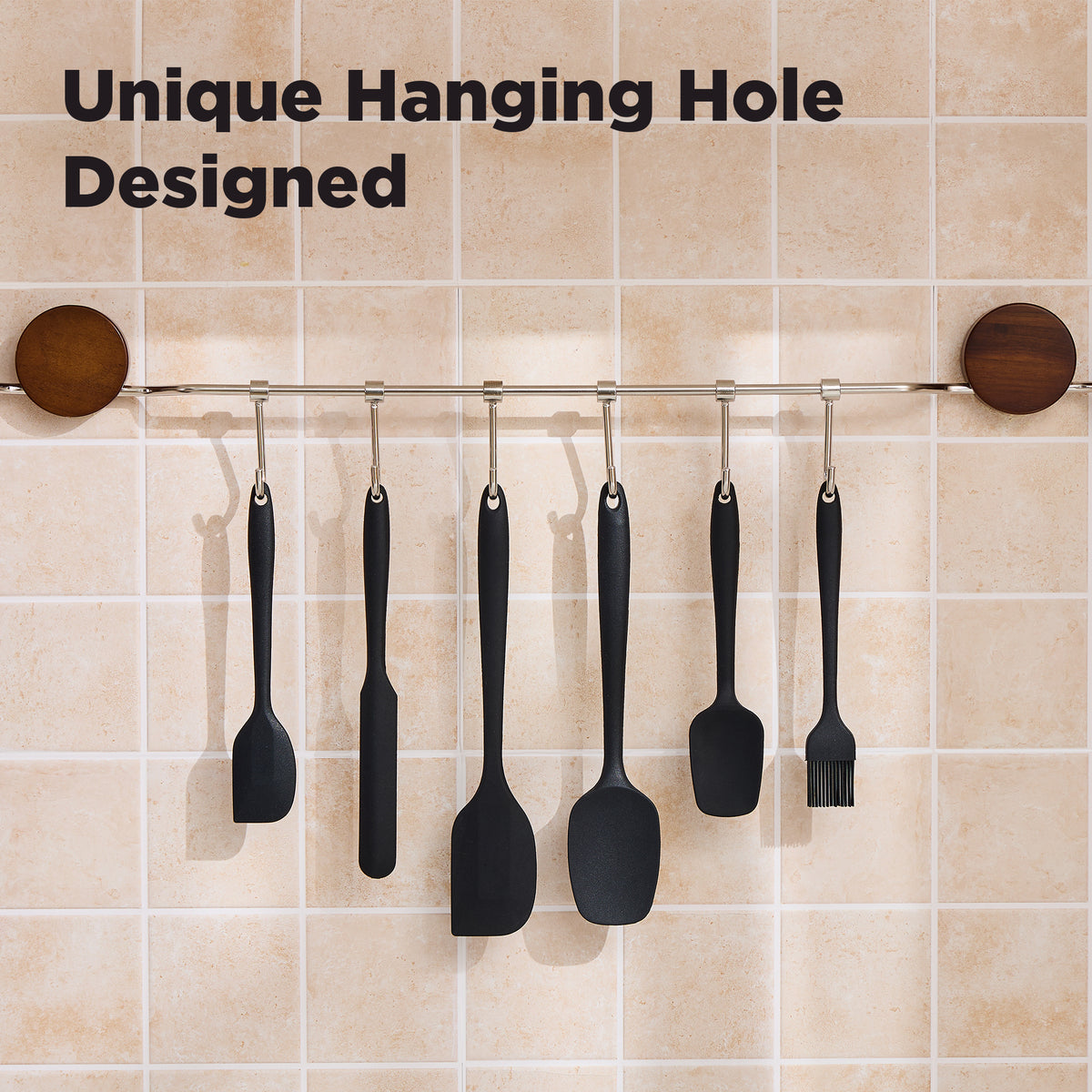 6-Piece Silicone Spatula Set – 500°F Heat Resistant Kitchen Utensils – Black