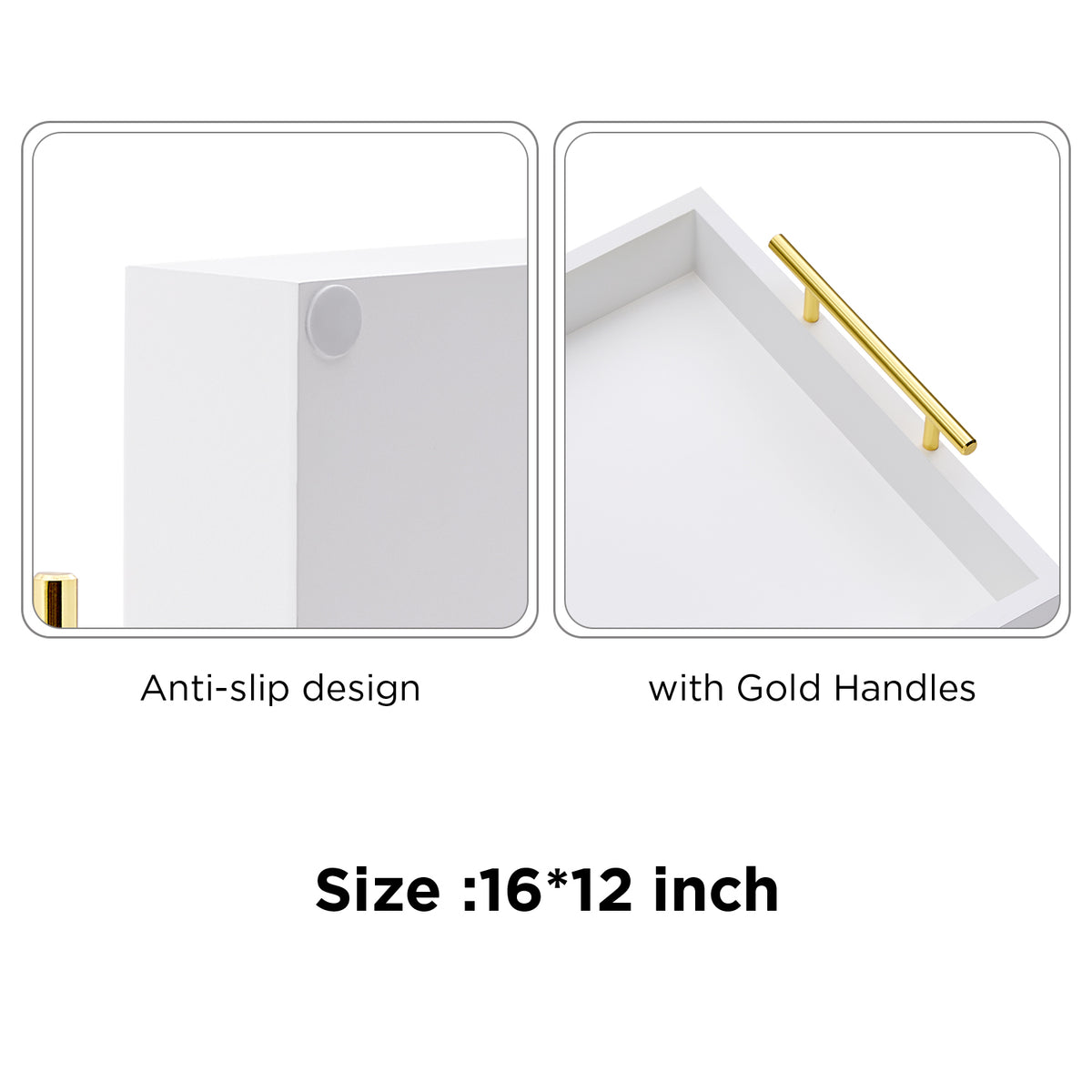 Wood Serving Tray with Metal Handles for Home Organization – 16" x 12", White