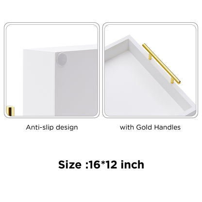 Wood Serving Tray with Metal Handles for Home Organization – 16" x 12", White