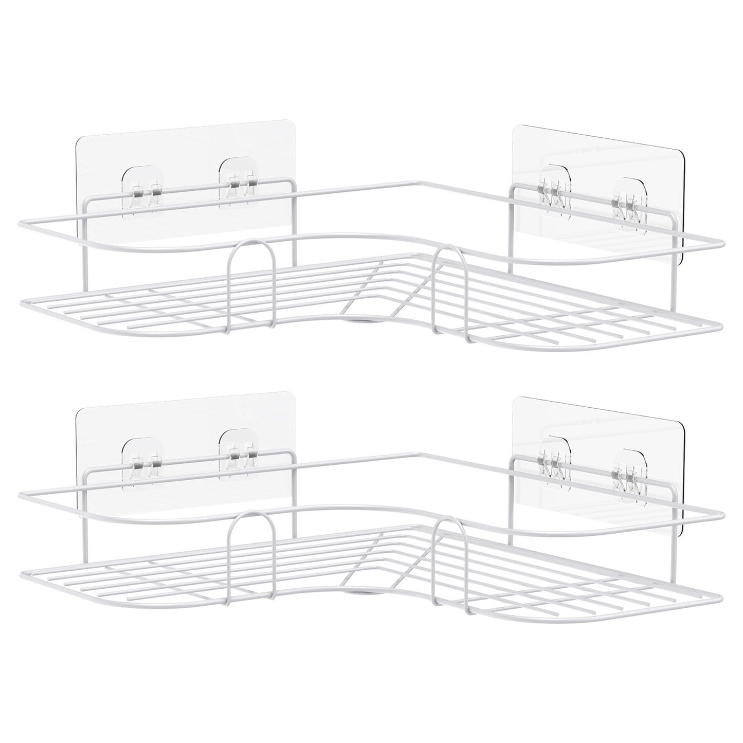 Corner Shower Caddy, 2 Pack Adhesive Shower Corner Organizer Shelves, No Drilling Stainless Steel Shower Storage Rack for Bathroom, Dorm and Kitchen, White