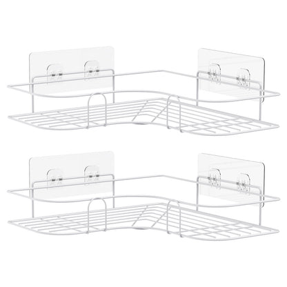 Corner Shower Caddy, 2 Pack Adhesive Shower Corner Organizer Shelves, No Drilling Stainless Steel Shower Storage Rack for Bathroom, Dorm and Kitchen, White