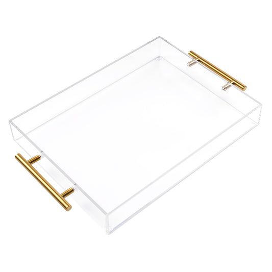 Clear Acrylic Serving Tray with Metal Handles for Coffee, Tea & Home – 11" x 14"