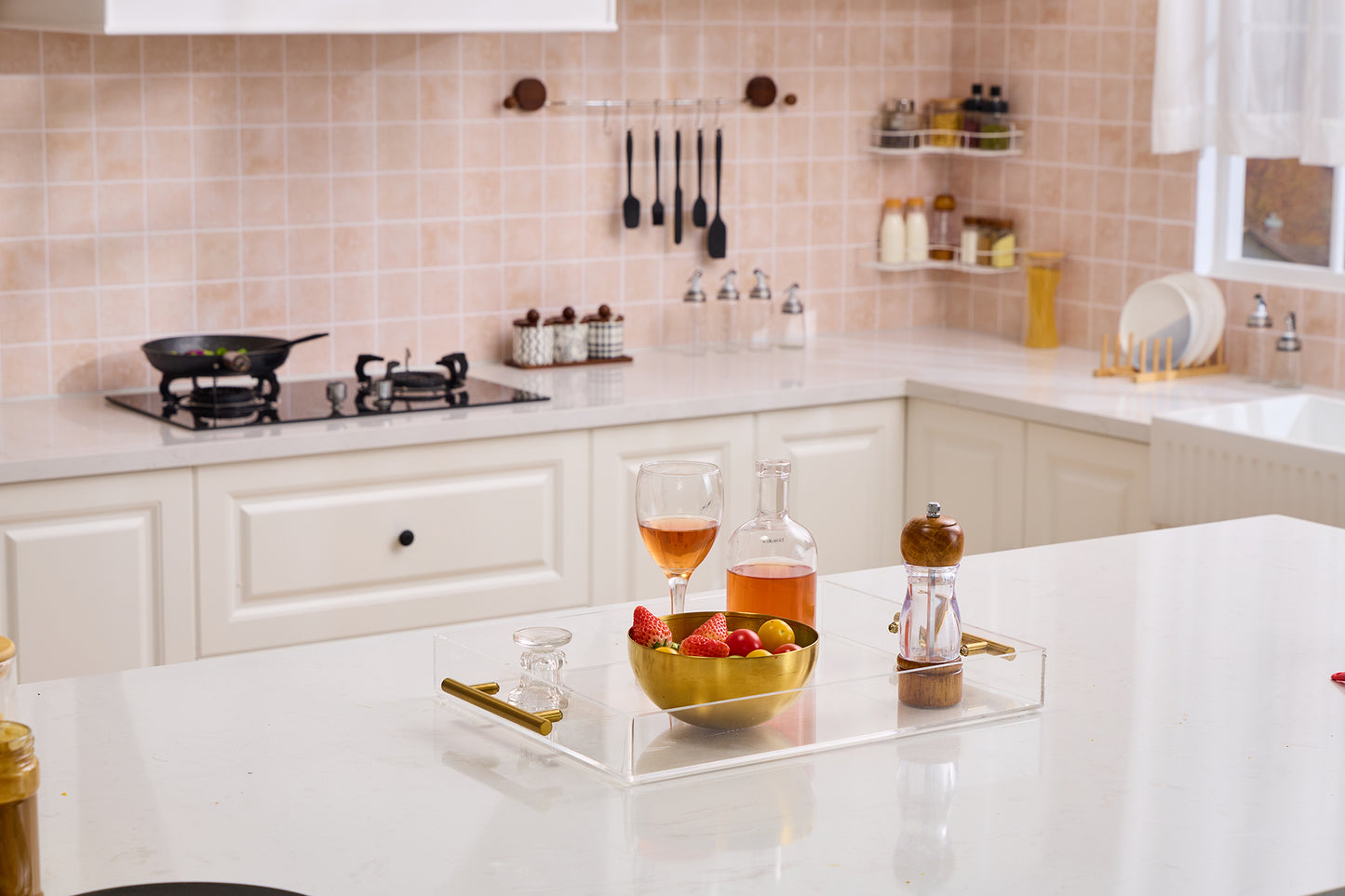 Large Clear Acrylic Serving Tray with Gold Handles Decorative Tray Organizer (12x16 Inches)