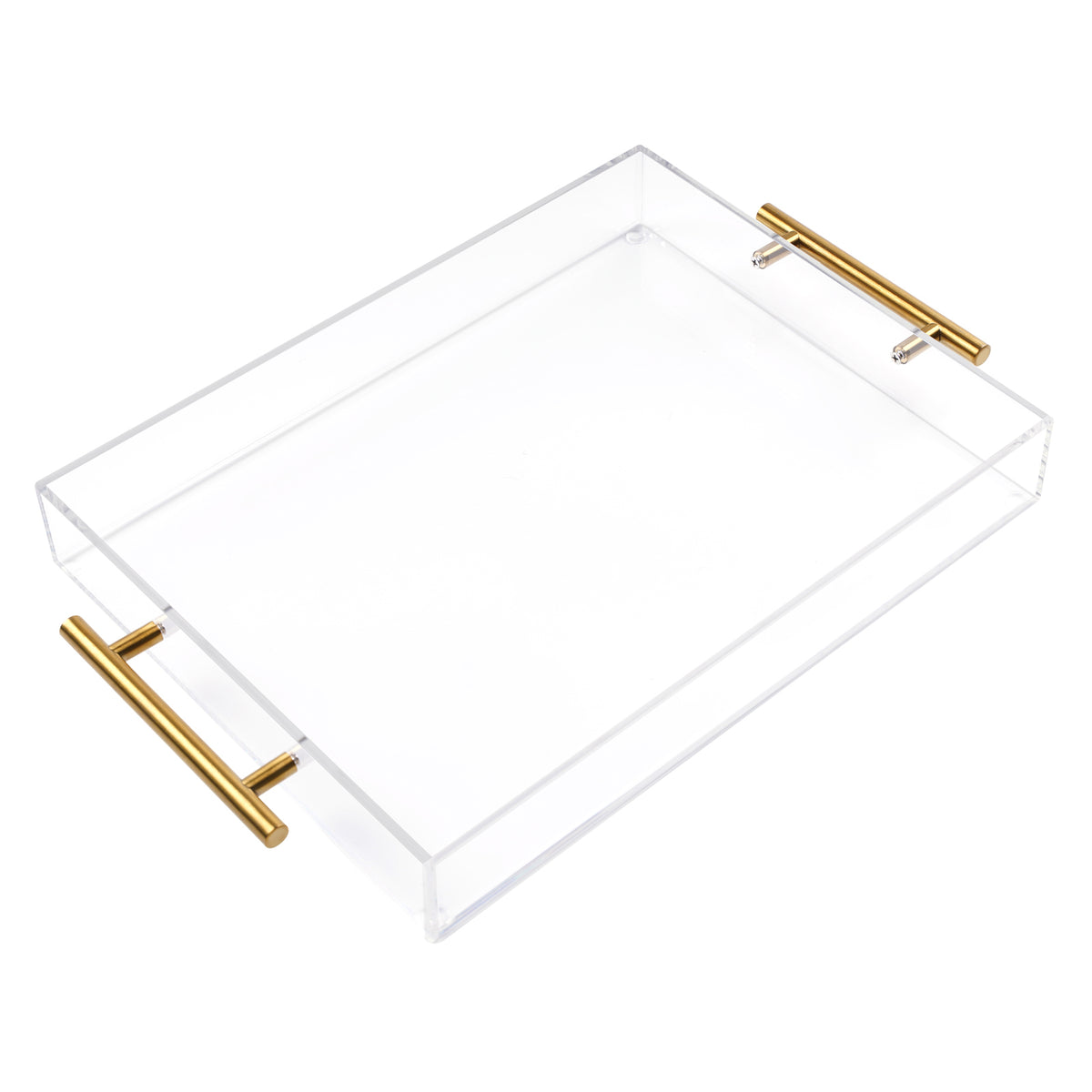 Clear Acrylic Serving Tray with Metal Handles for Coffee, Tea & Home – 12" x 12"