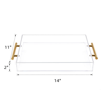 Clear Acrylic Serving Tray with Metal Handles for Coffee, Tea & Home – 11" x 14"