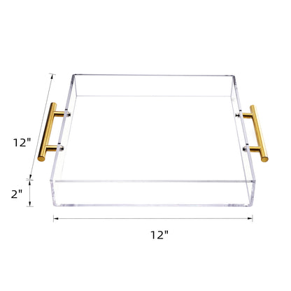 Clear Acrylic Serving Tray with Metal Handles for Coffee, Tea & Home – 12" x 12"