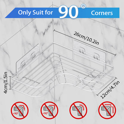Corner Shower Caddy, 2 Pack Adhesive Shower Corner Organizer Shelves, No Drilling Stainless Steel Shower Storage Rack for Bathroom, Dorm and Kitchen, White