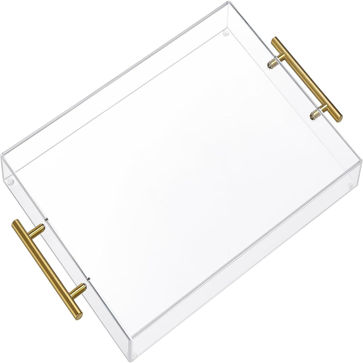 Clear Acrylic Serving Tray with Metal Handles for Coffee, Tea & Home – 12" x 16"