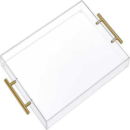 Clear Acrylic Serving Tray with Metal Handles for Coffee, Tea & Home – 12" x 16"