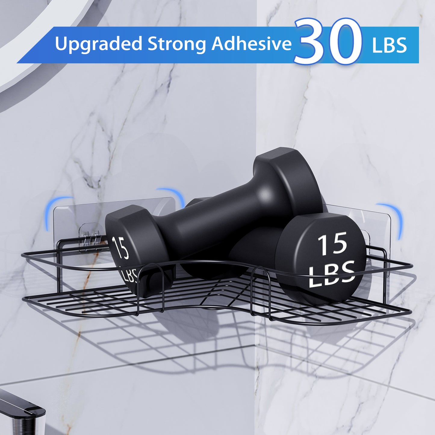 Corner Shower Caddy, 2 Pack Adhesive Shower Corner Organizer Shelves, No Drilling Stainless Steel Shower Storage Rack for Bathroom, Dorm and Kitchen, Black