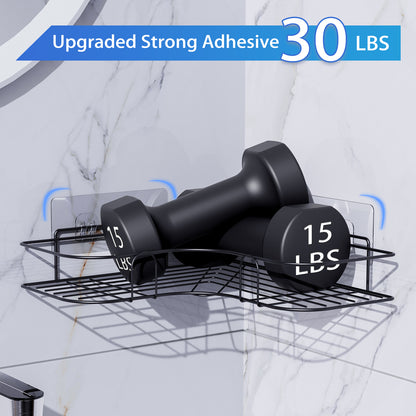 Corner Shower Caddy, 2 Pack Adhesive Shower Corner Organizer Shelves, No Drilling Stainless Steel Shower Storage Rack for Bathroom, Dorm and Kitchen, Black
