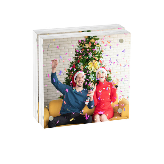 4x4 2 Pack Acrylic Picture Frame, Clear Double-sided Magnetic Photo Frame, Thick Frameless Stand, Bedroom, Desktop, Clear Acrylic Frame