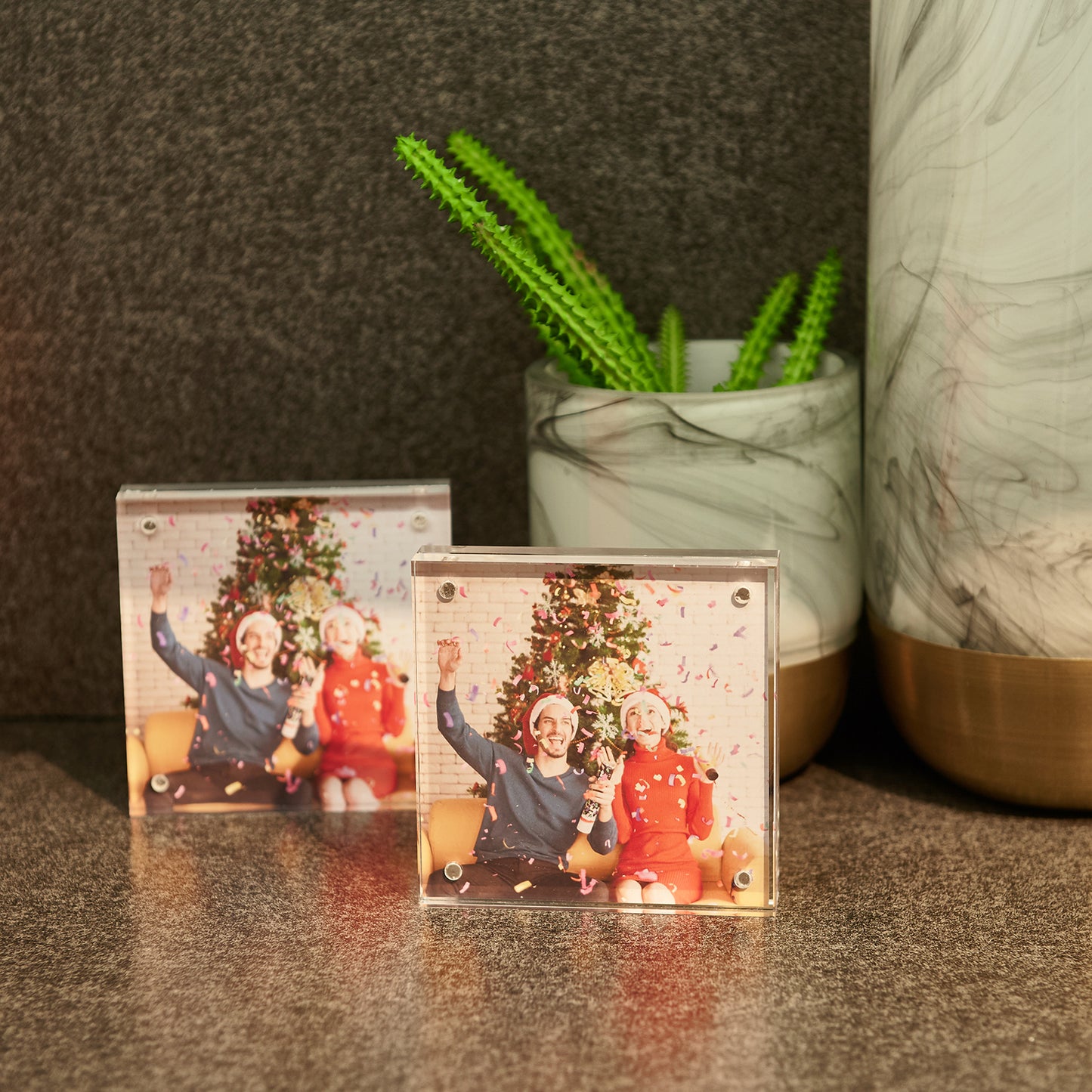 4x4 2 Pack Acrylic Picture Frame, Clear Double-sided Magnetic Photo Frame, Thick Frameless Stand, Bedroom, Desktop, Clear Acrylic Frame