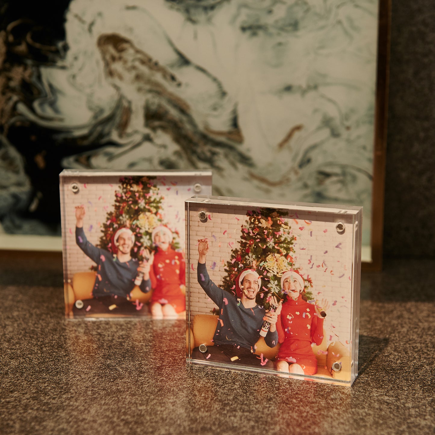 4x4 2 Pack Acrylic Picture Frame, Clear Double-sided Magnetic Photo Frame, Thick Frameless Stand, Bedroom, Desktop, Clear Acrylic Frame