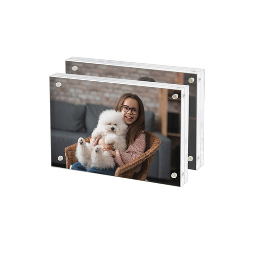 4X6 2 Pack Acrylic Picture Frame, Clear Double-sided Magnetic Photo Frame, Thick Frameless Stand, Bedroom, Desktop, Clear Acrylic Frame