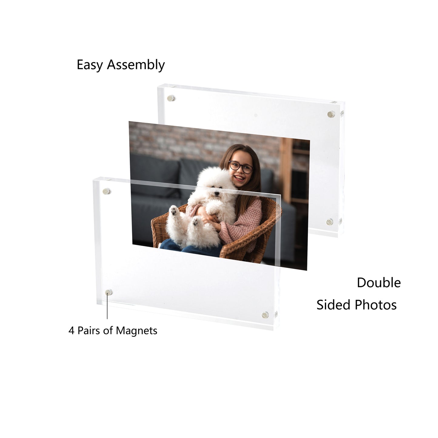 4X6 2 Pack Acrylic Picture Frame, Clear Double-sided Magnetic Photo Frame, Thick Frameless Stand, Bedroom, Desktop, Clear Acrylic Frame