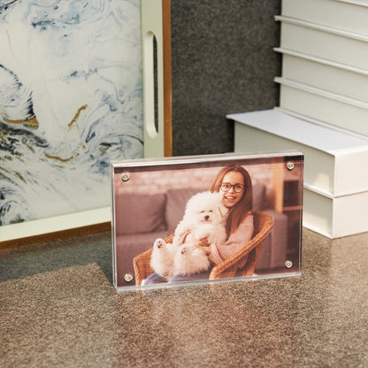 4X6 2 Pack Acrylic Picture Frame, Clear Double-sided Magnetic Photo Frame, Thick Frameless Stand, Bedroom, Desktop, Clear Acrylic Frame