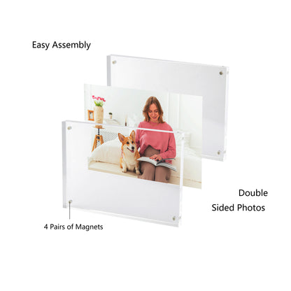 5x7 2 Pack Acrylic Picture Frame, Clear Double-sided Magnetic Photo Frame, Thick Frameless Stand, Bedroom, Desktop, Clear Acrylic Frame